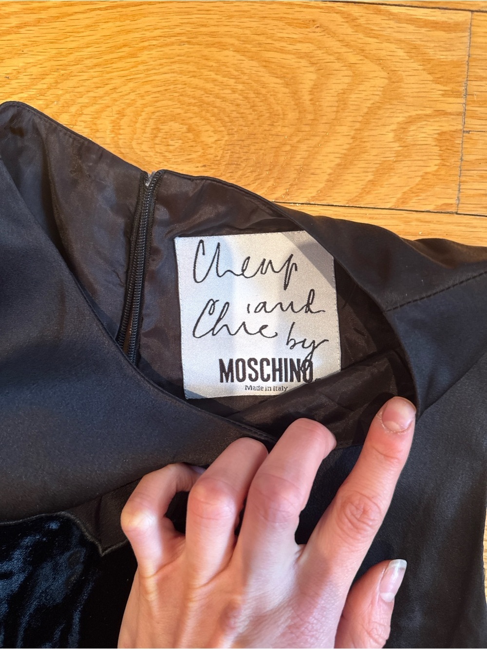 Vintage 90s Moschino Cheap & Chic Playing Card Dress Black Velvet Appliqué - Picture 8 of 14